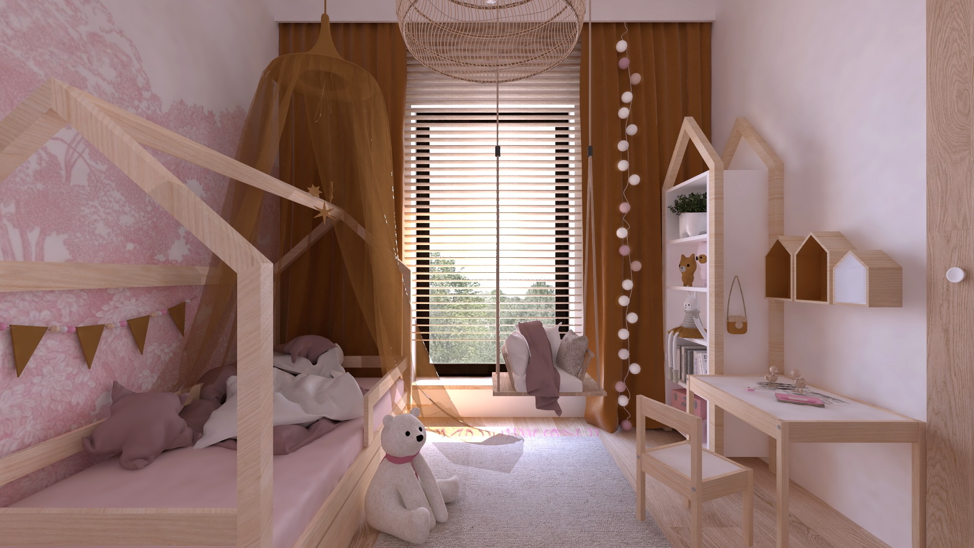 chambre enfant avec lit au sol bébé et décorations douces
