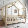 Lit HouseBed avec Barrière Clôture 190x90 Bois naturel (livraison rapide)