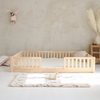 Lit Basic Love Duo avec barrière clôture 2/3 190x140 Bois naturel (livraison rapide)