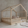 Lit HouseBed avec Barrière Clôture 200x140 Bois naturel (livraison rapide)