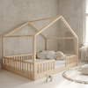 Lit Housebed Duo avec Barrière Clôture 200x140 Bois naturel (livraison rapide)