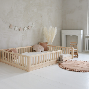 Lit Basic Love avec barrière clôture 2/3 190x140 Bois naturel (livraison rapide)