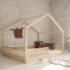 Lit HouseBed avec Barrière Clôture 200x140 Bois naturel (livraison rapide)