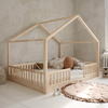 Lit Housebed Duo avec Barrière Clôture 200x140 Bois naturel (livraison rapide)